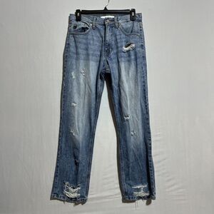 Kancan Karla Straight Jeans Women's 3/25 Blue Denim Distressed High Rise Zip Fly